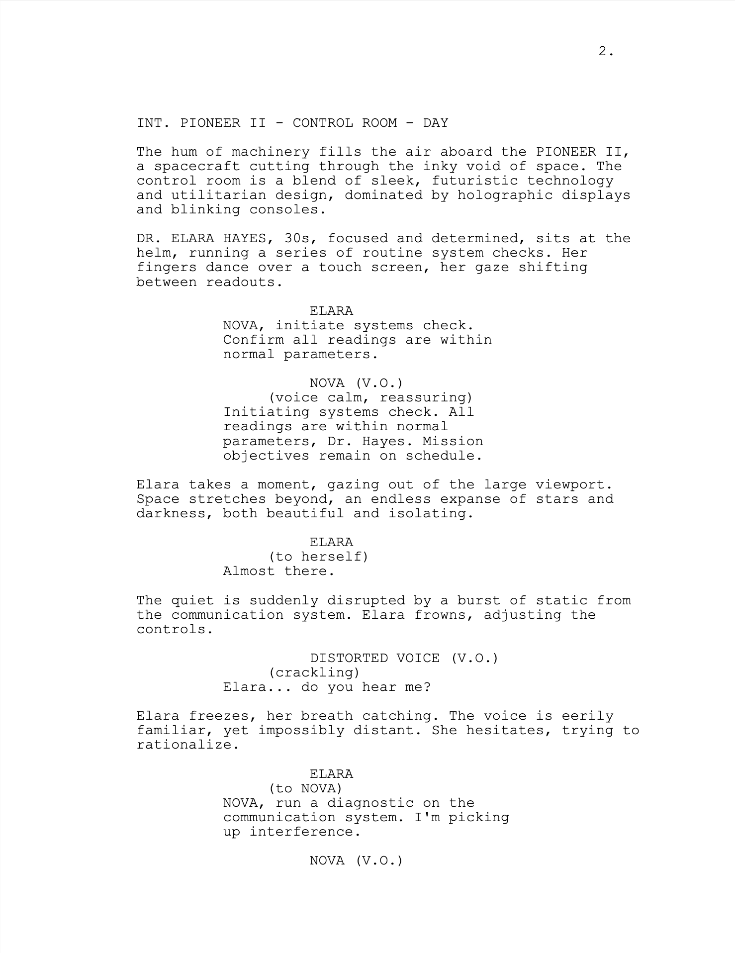 Example script page for the prompt: We Explored a Heartfelt Mystery